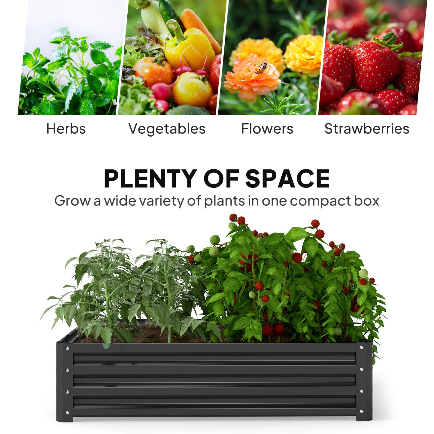 Galvanized Steel Raised Garden Bed 4x4x1 ft for Vegetables Flowers Herbs Gray