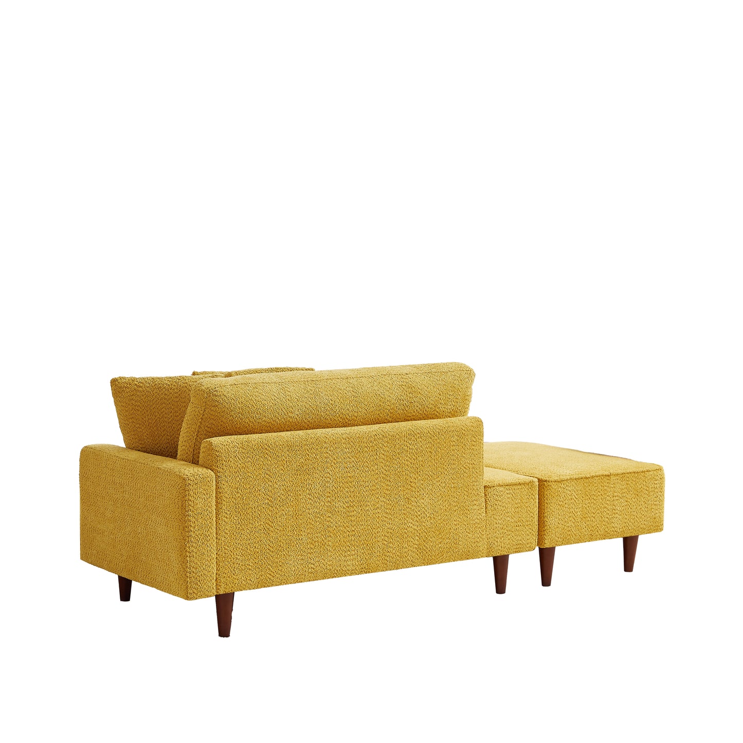 Yellow Boucle Upholstered Chaise Lounge Chair with Ottoman & Pillows