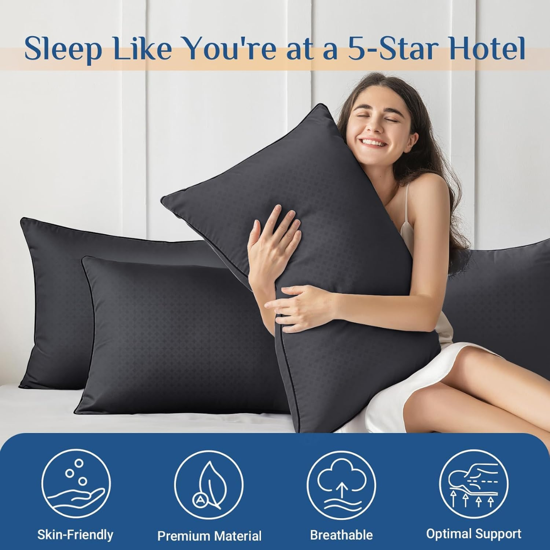 Queen Size Support Pillow Set - Firm Down Alternative for Side & Back Sleepers