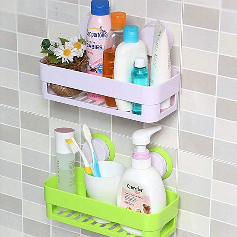 Wall-Mounted Suction Cup Bathroom Shelf Corner Storage Rack - Reusable, Waterproof