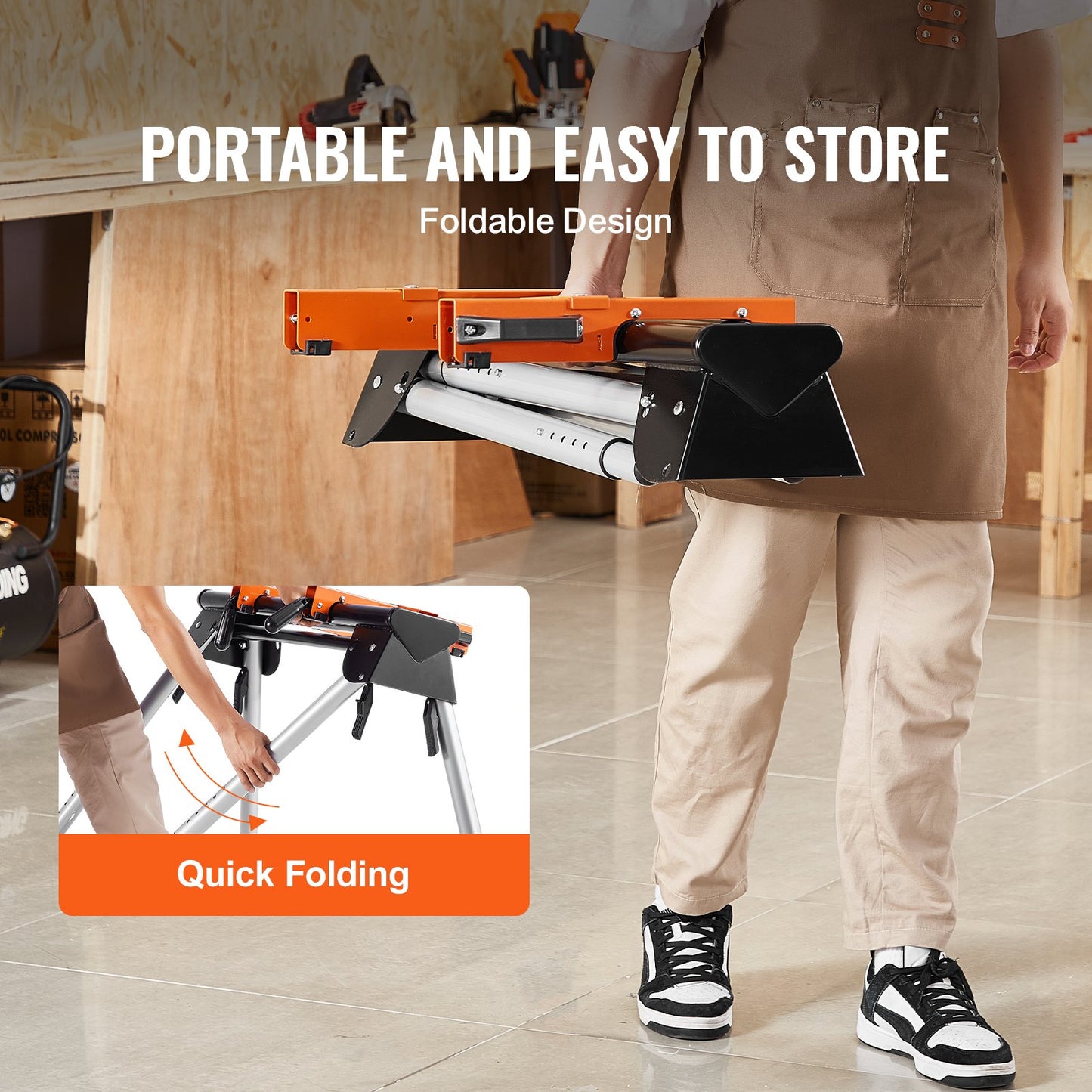 Adjustable Height Miter Saw Stand 330lbs Capacity Steel Portable Workstation