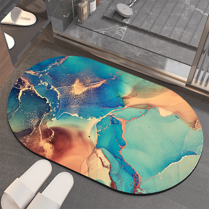 Anti Slip Water Absorbing Toilet Mat - Oval Bathroom Rug, Non-Slip Silicone