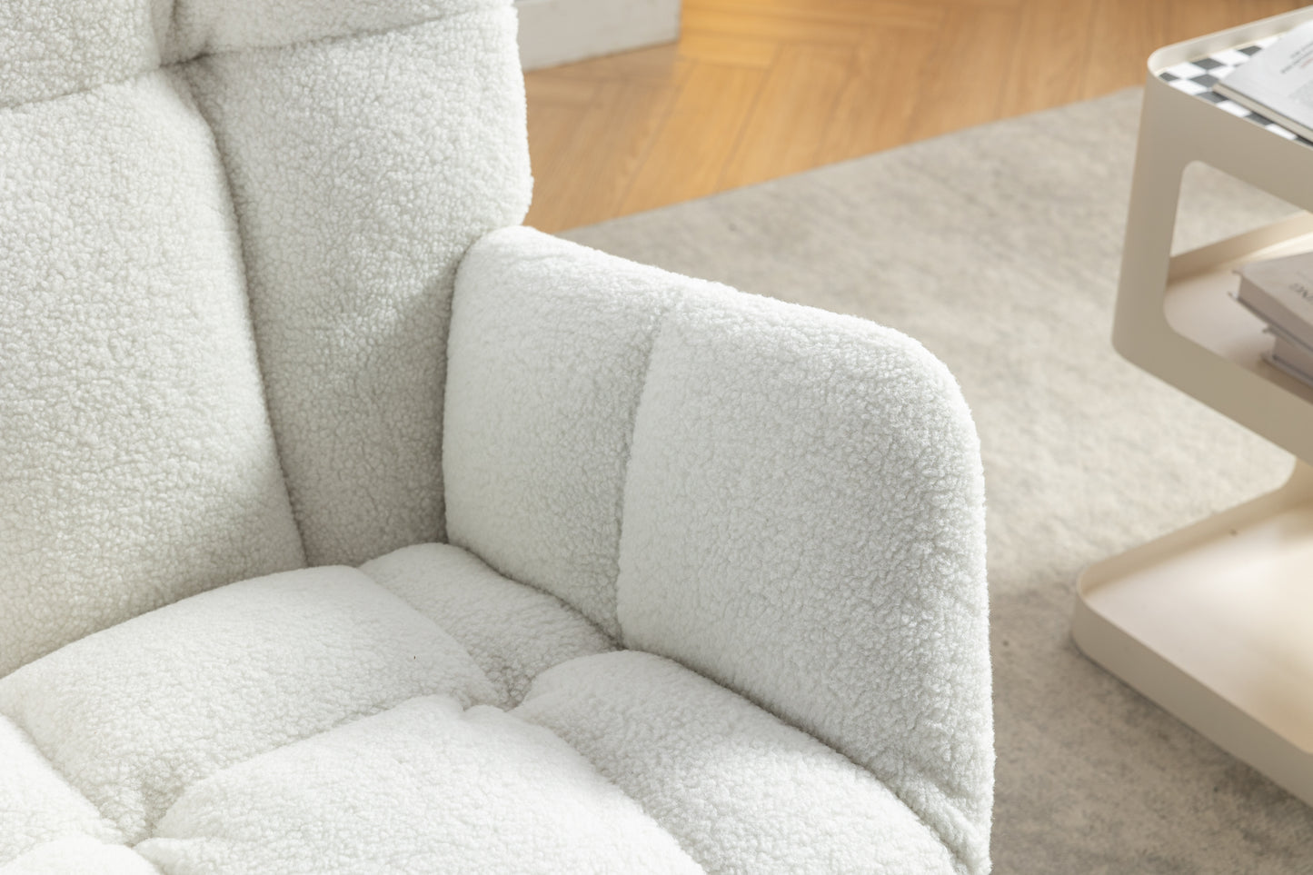 Teddy Fabric Nursery Rocking Chair with Adjustable Footstool - Ivory