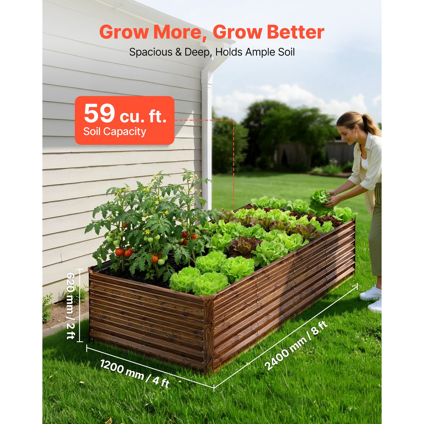 Galvanized Raised Garden Bed 8x4x2 Ft Outdoor Metal Planter Box Kit