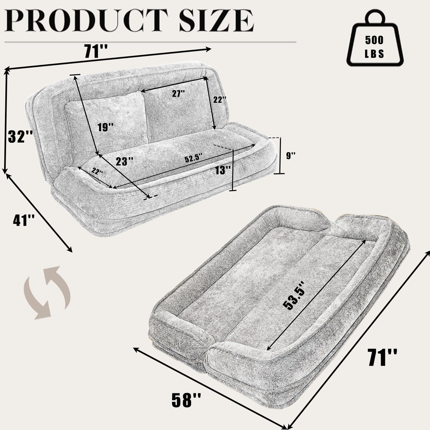 Extra Large Chenille Loveseat Sofa - Light Gray, 2-in-1 Dog Bed