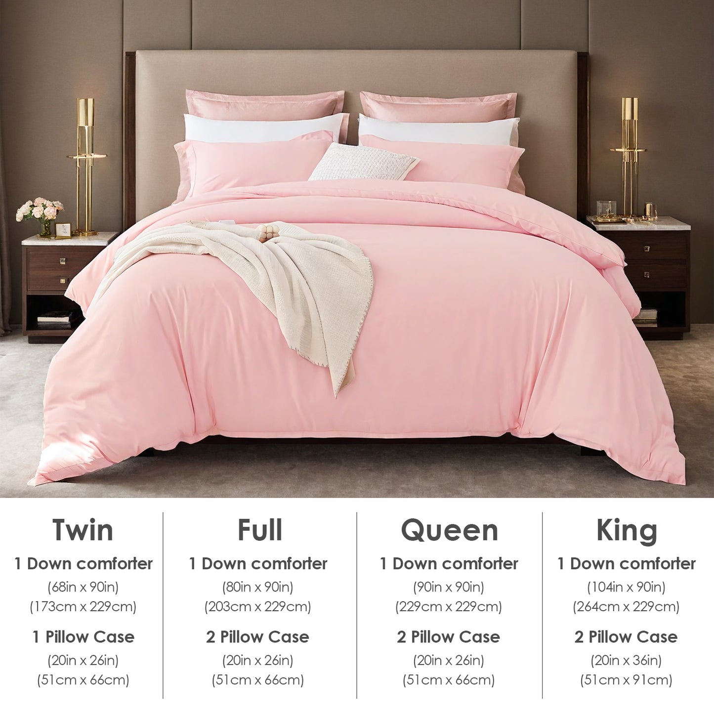 Oversized Duvet Cover Set - White & Pink, 1 Duvet Cover & 2 Pillowcases