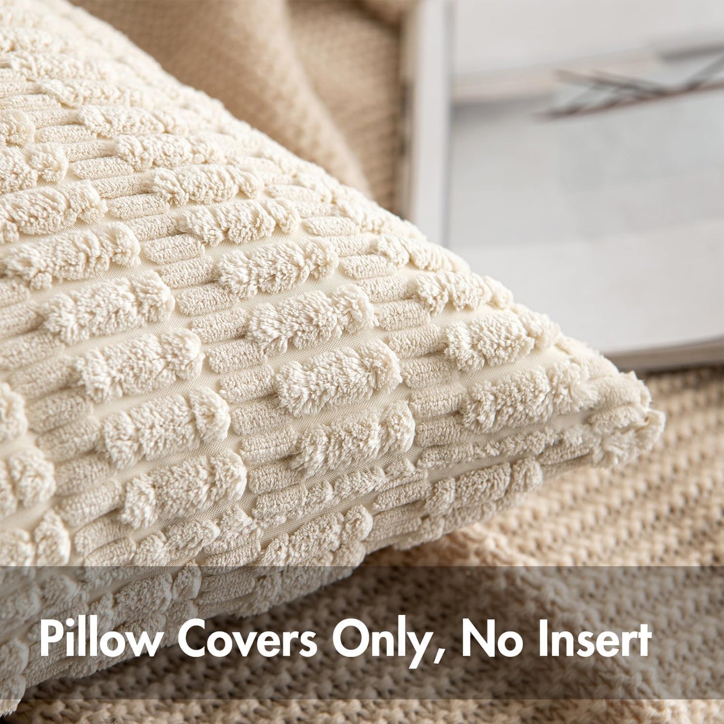 Set of 2 Soft Corduroy Pillow Covers 18x18 Inch - Cream White