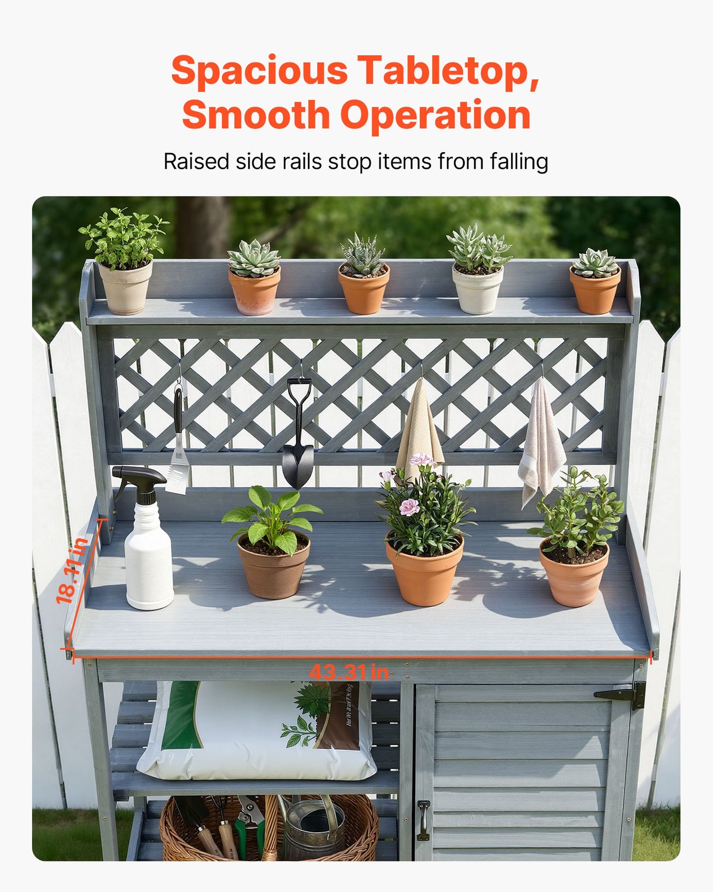 Outdoor Potting Bench Table with Storage Cabinet & Shelves - Wooden Workstation for Gardening, Gray