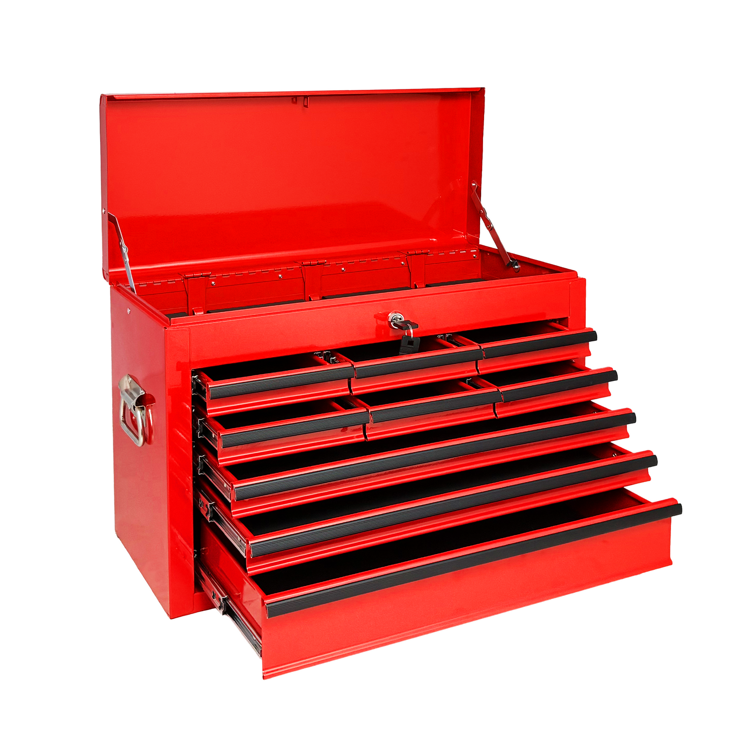 24-Inch Heavy Duty Metal Tool Box with 9 Drawers and Locking System - Red