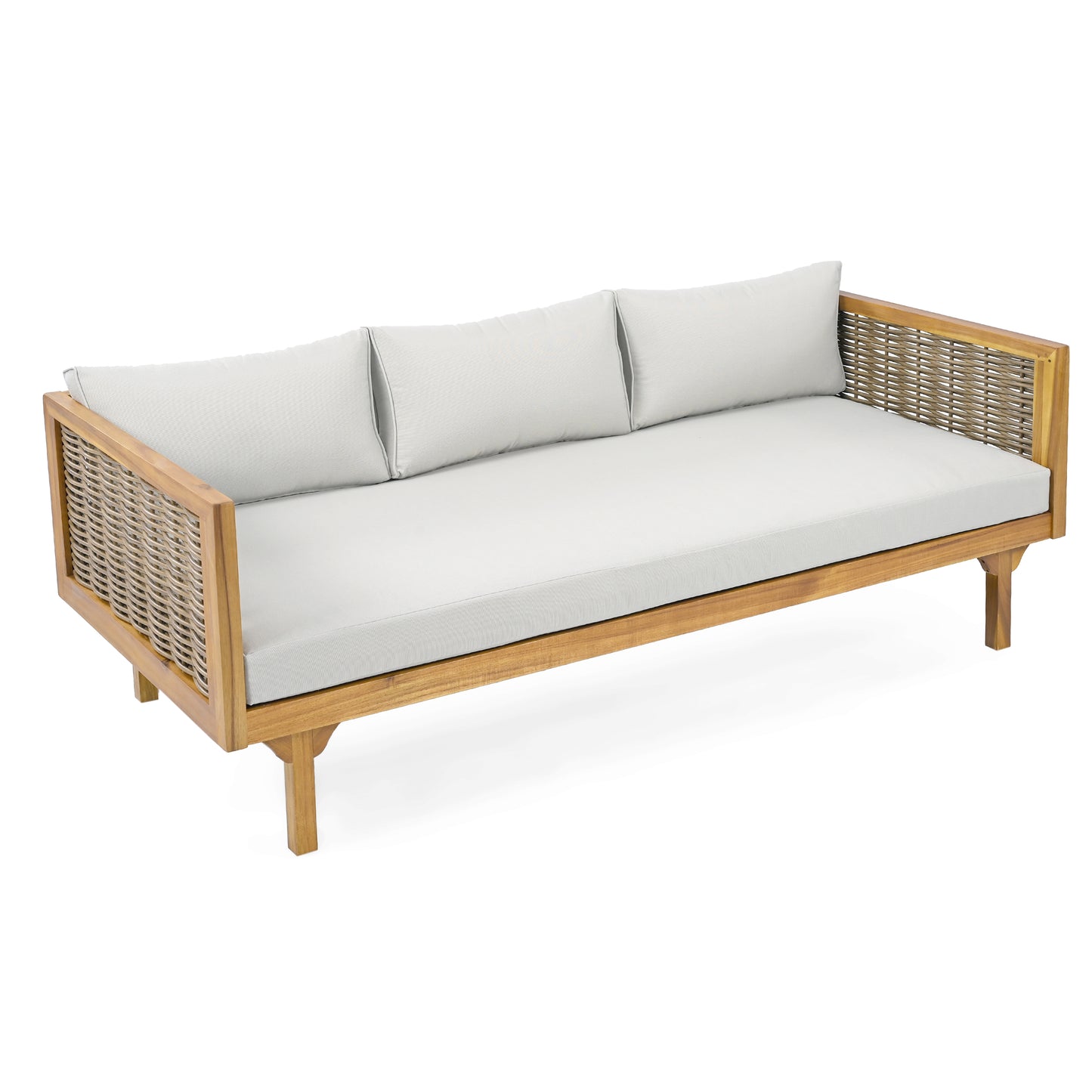CLAREMONT 3 SEATER DAYBED WITH RATTAN ARMS LIGHT GREY CUSHION