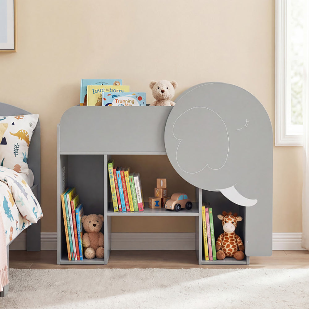 Montessori Bookshelf With Elephant Shape 3-Tier Toddler Toy Storage