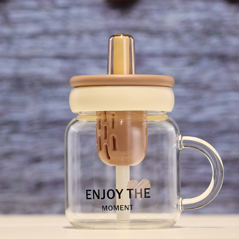Cute Cat Water Cup with Handle - 600ML Glass Drinking Mug for Home