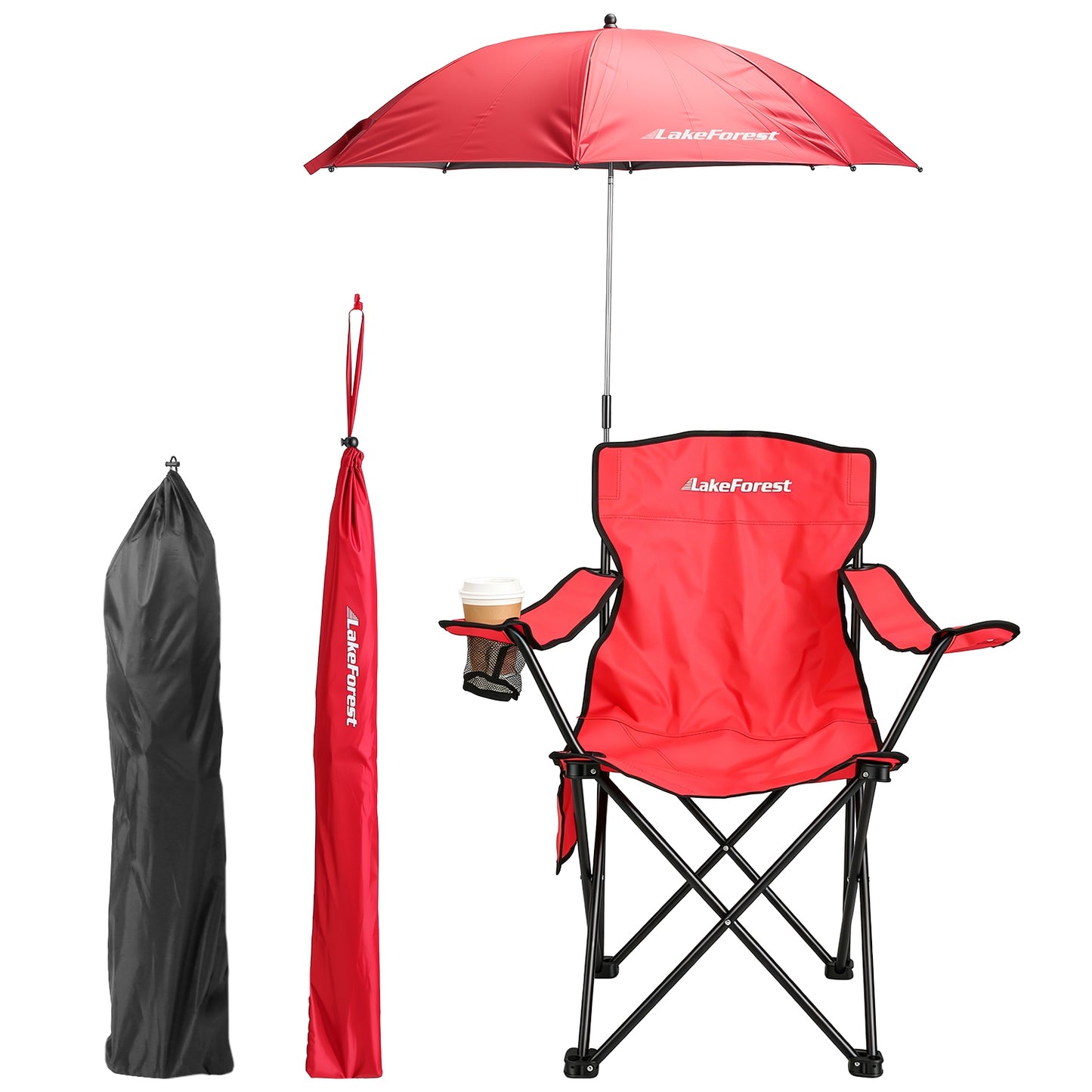 Foldable Camping Chair with Umbrella & Cup Holder - 330LBS