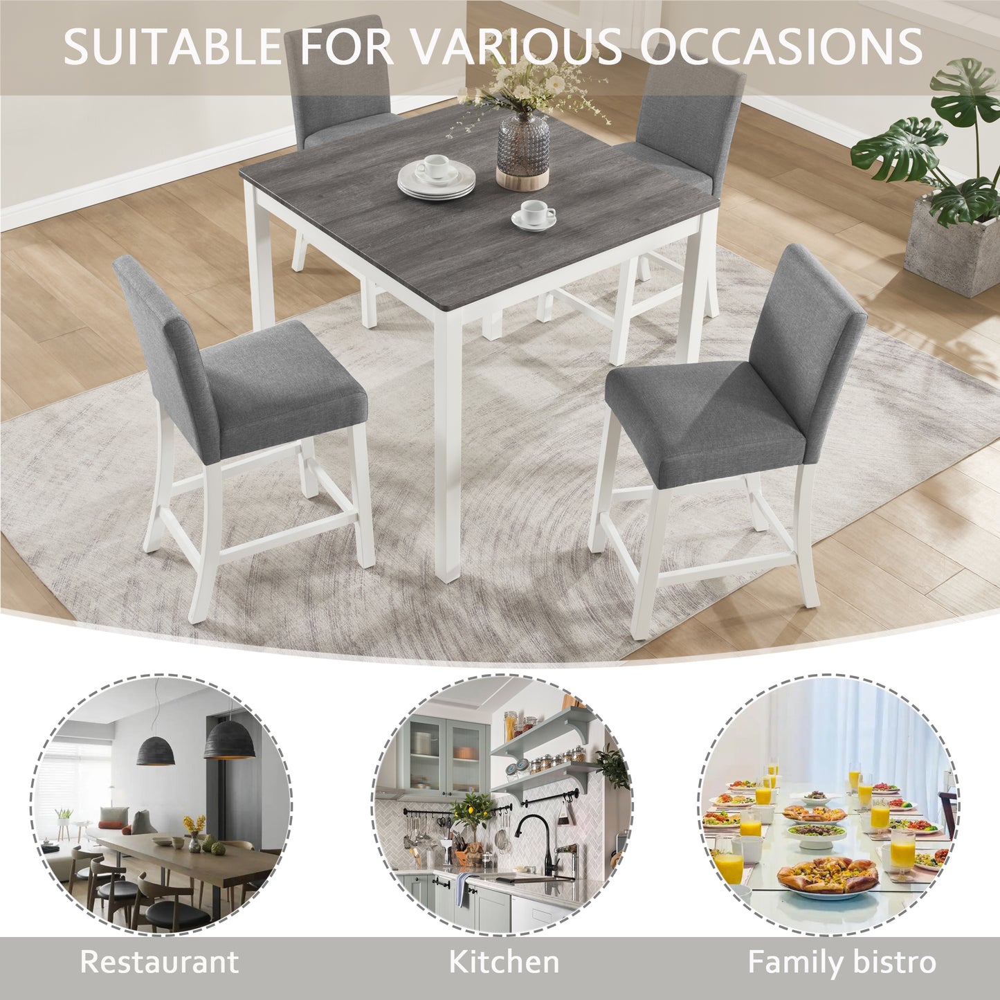 5-Piece Grey & White Counter Height Dining Table Set