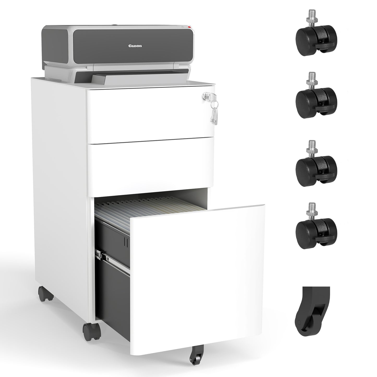 3-Drawer Mobile File Cabinet With Lock, All-Steel Metal Storage On