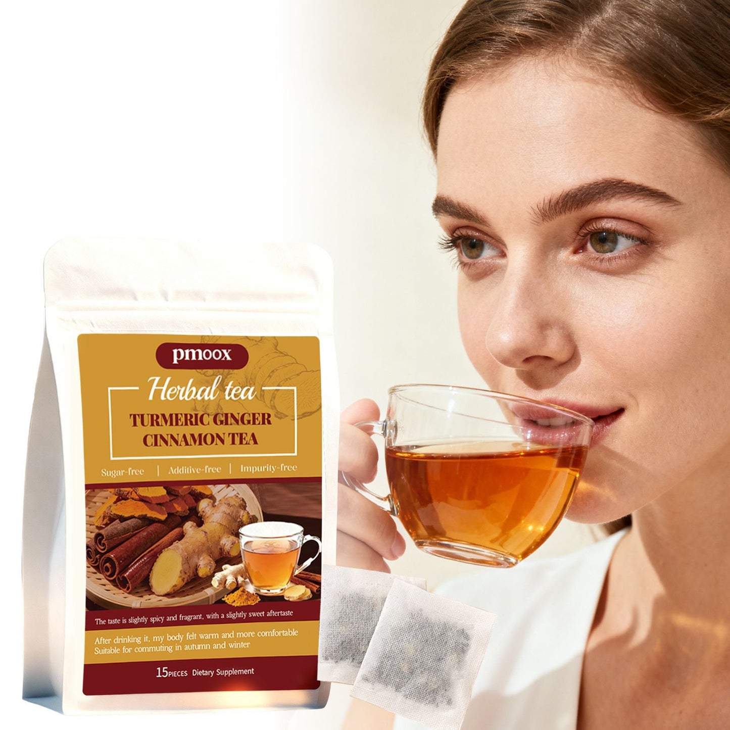 Turmeric Cinnamon Herbal Tea - 15 Tea Bags for Wellness