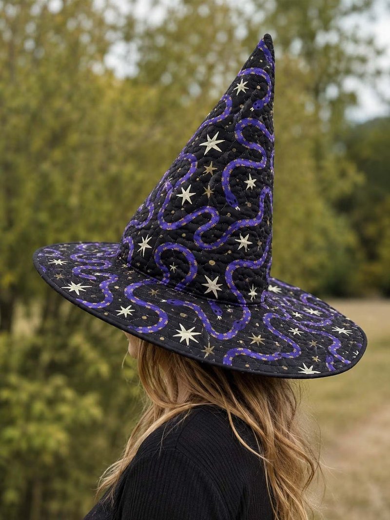 Embroidered Witch Hat 3D Digital Print Decoration