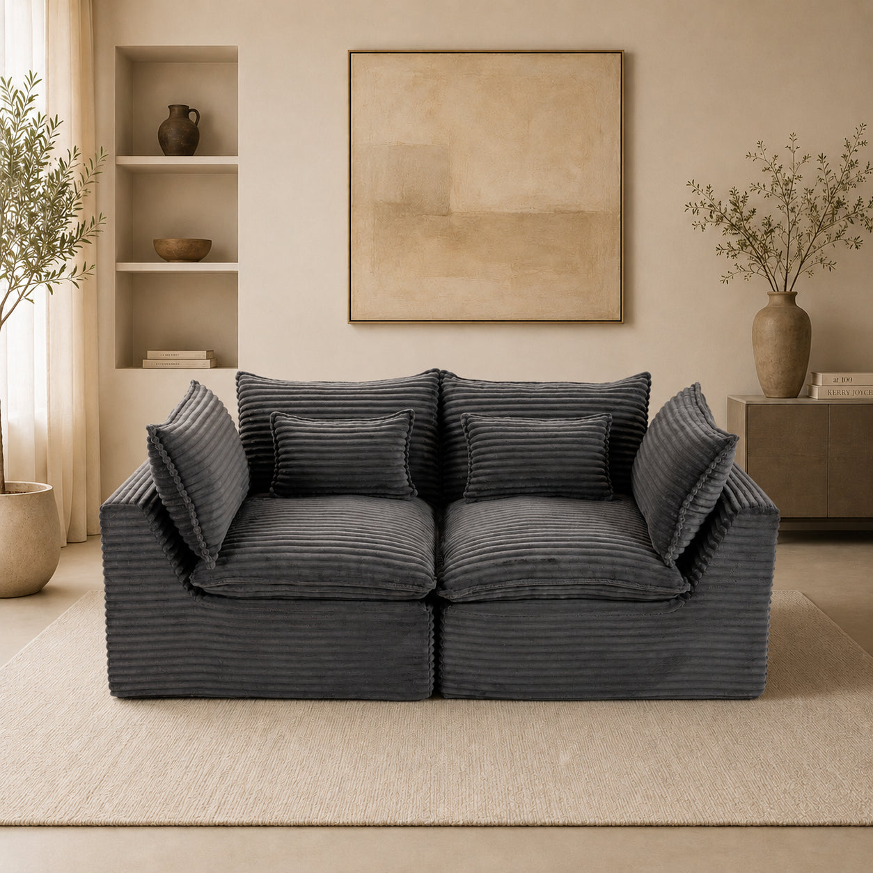 74.8" Wide Modular Sectional Sofa - Antique Grey Corduroy