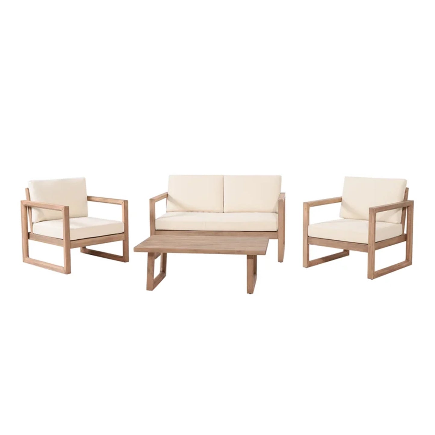 4-Pieces Acacia Wood Patio Furniture Set, Outdoor With Coffee Table,