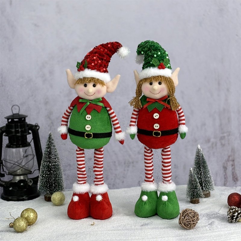 Christmas Hanging Elf Doll Ornament Set - Telescopic Decorative Figurines