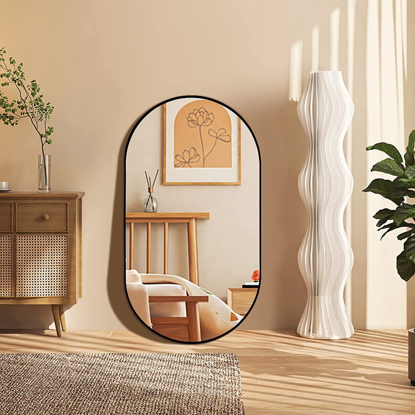 Black 20 x 28 Inch Metal Oval Mirror - Elegant Design