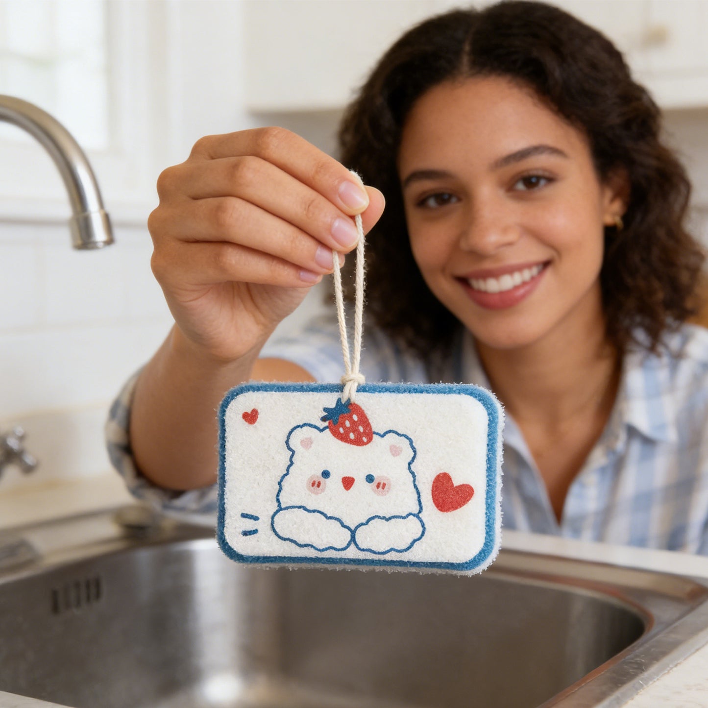 Strawberry Bear Dishwashing Sponge - Cute Kitchen Cleaning Tool