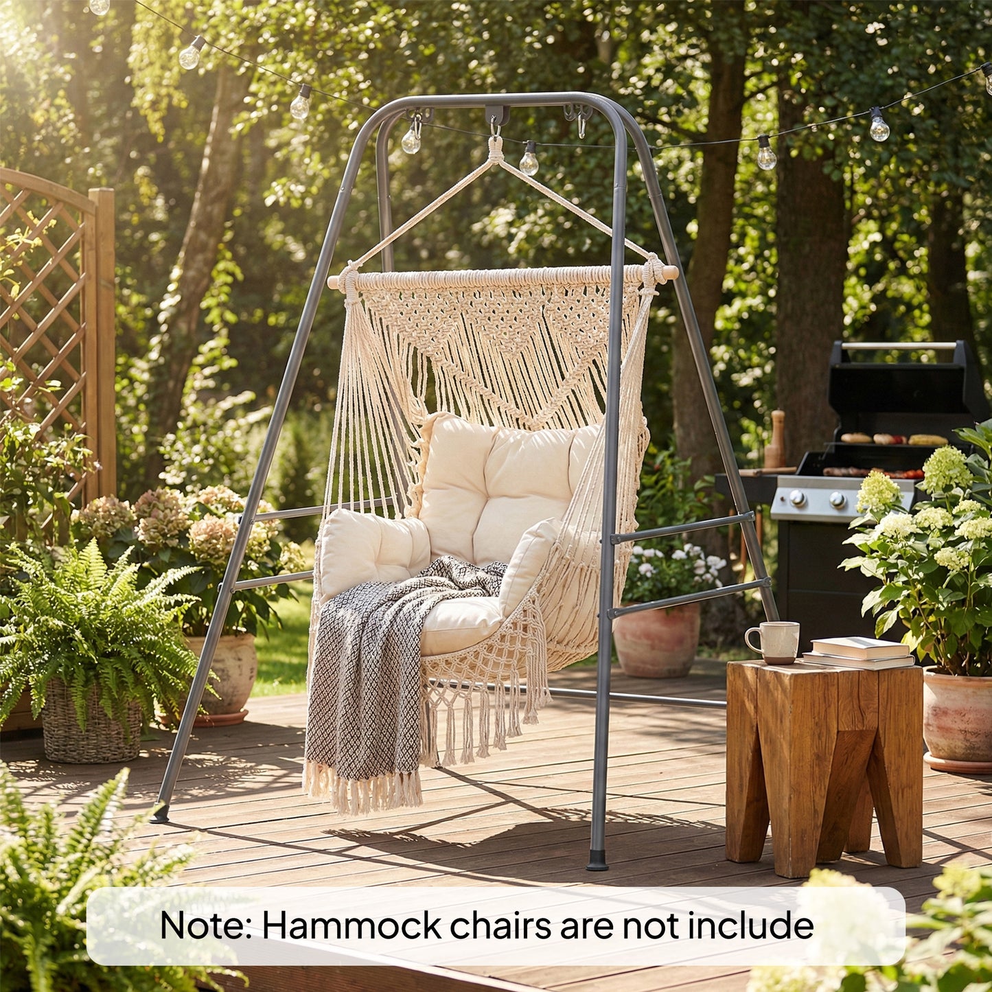 Hammock Chair Stand for Indoor & Outdoor Use - Gray, 330 lbs Capacity