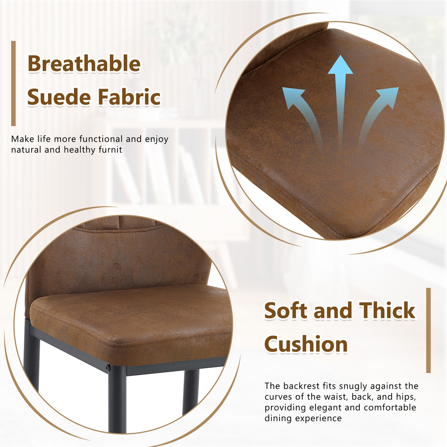 Set Of 4 Brown - And Black Dining Chairs With Shell Pattern, 37