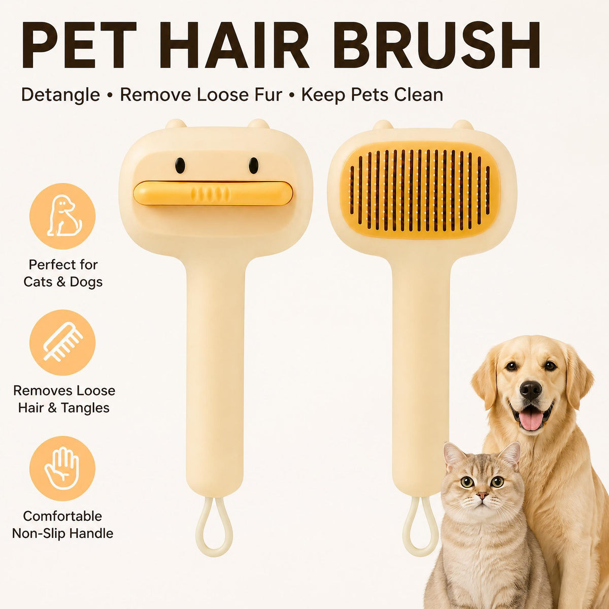 Self-Cleaning Pet Grooming Brush for Cats and Dogs - Deshedding Comb with Non-Slip Handle