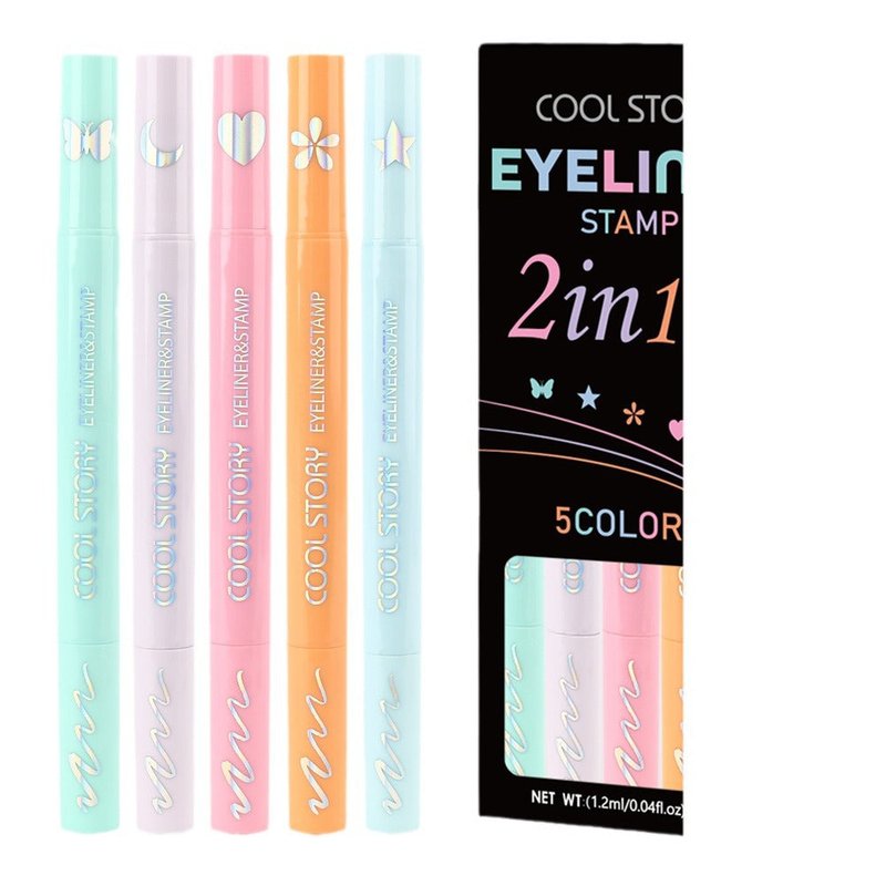 Long-Lasting Double-Headed Liquid Eyeliner Set - 5 Colors, Quick-Drying, 1.2ML Each