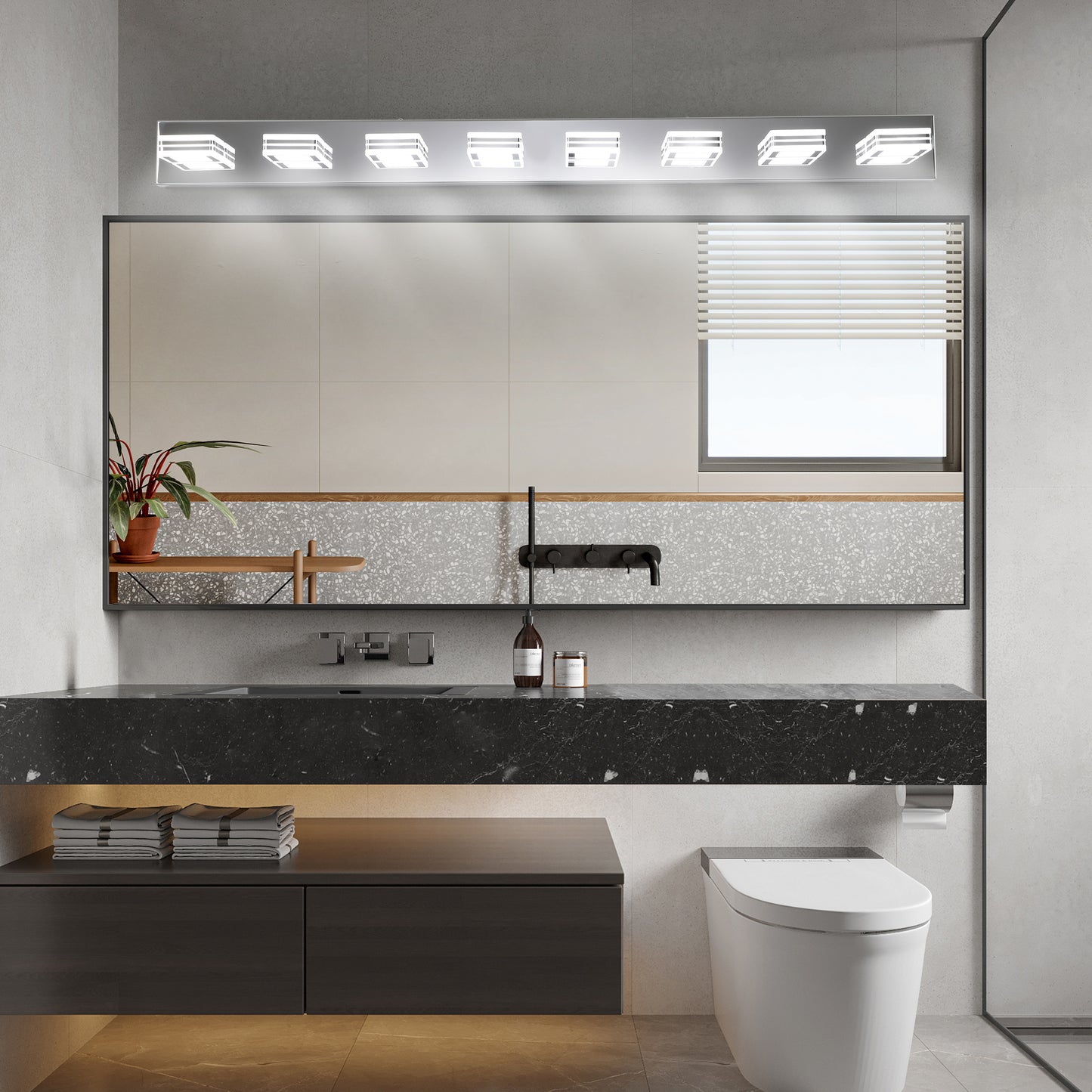Modern Chrome 8-Light LED Wall Mount Vanity Light Fixture
