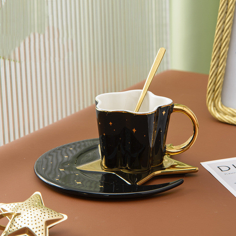 Ceramic Cup Set with Star and Moon Saucer - 4 Colors