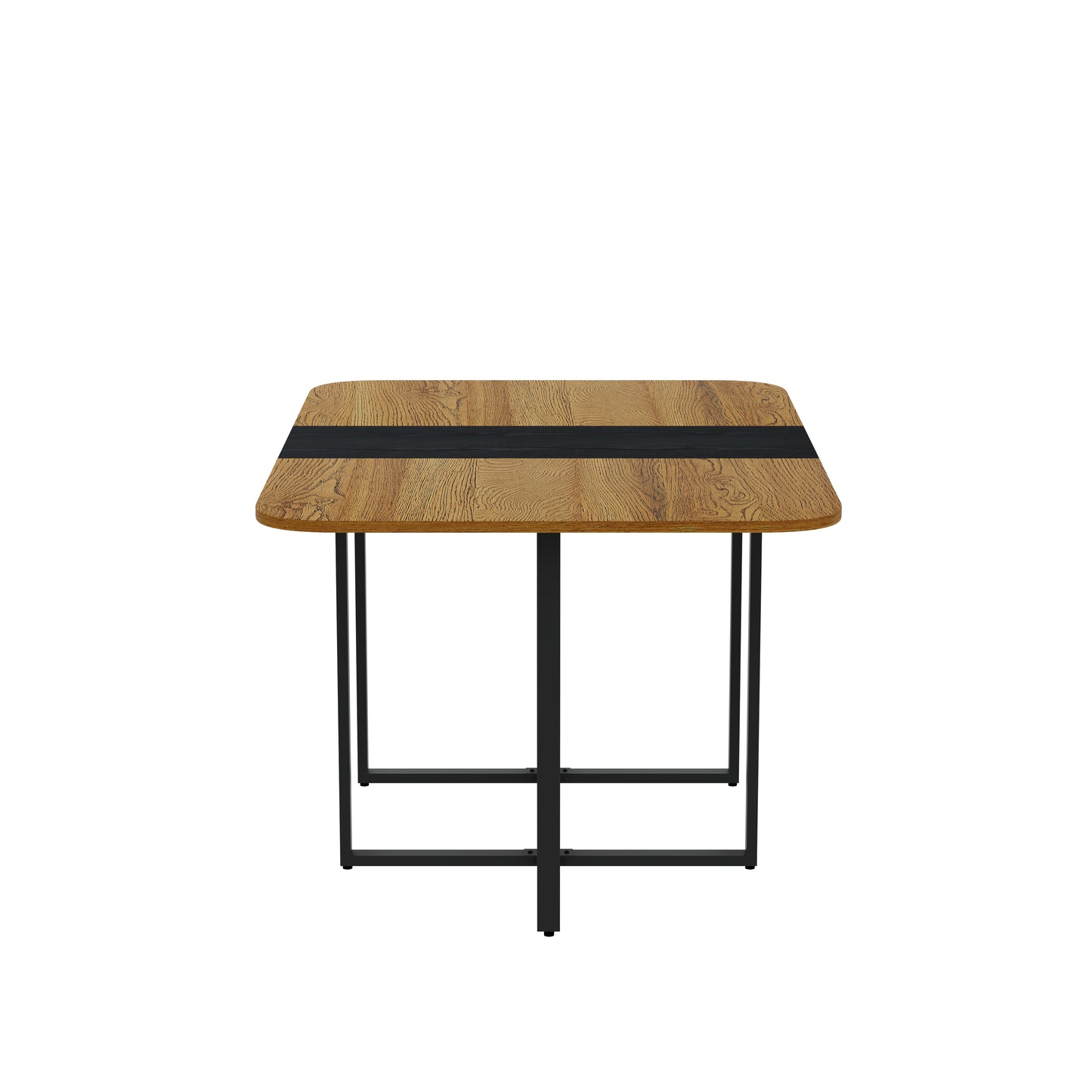 Modern Dual-Texture Dining Table - MDF with Marble & Wood Finish, 4-6 Seater, Sturdy Metal Frame