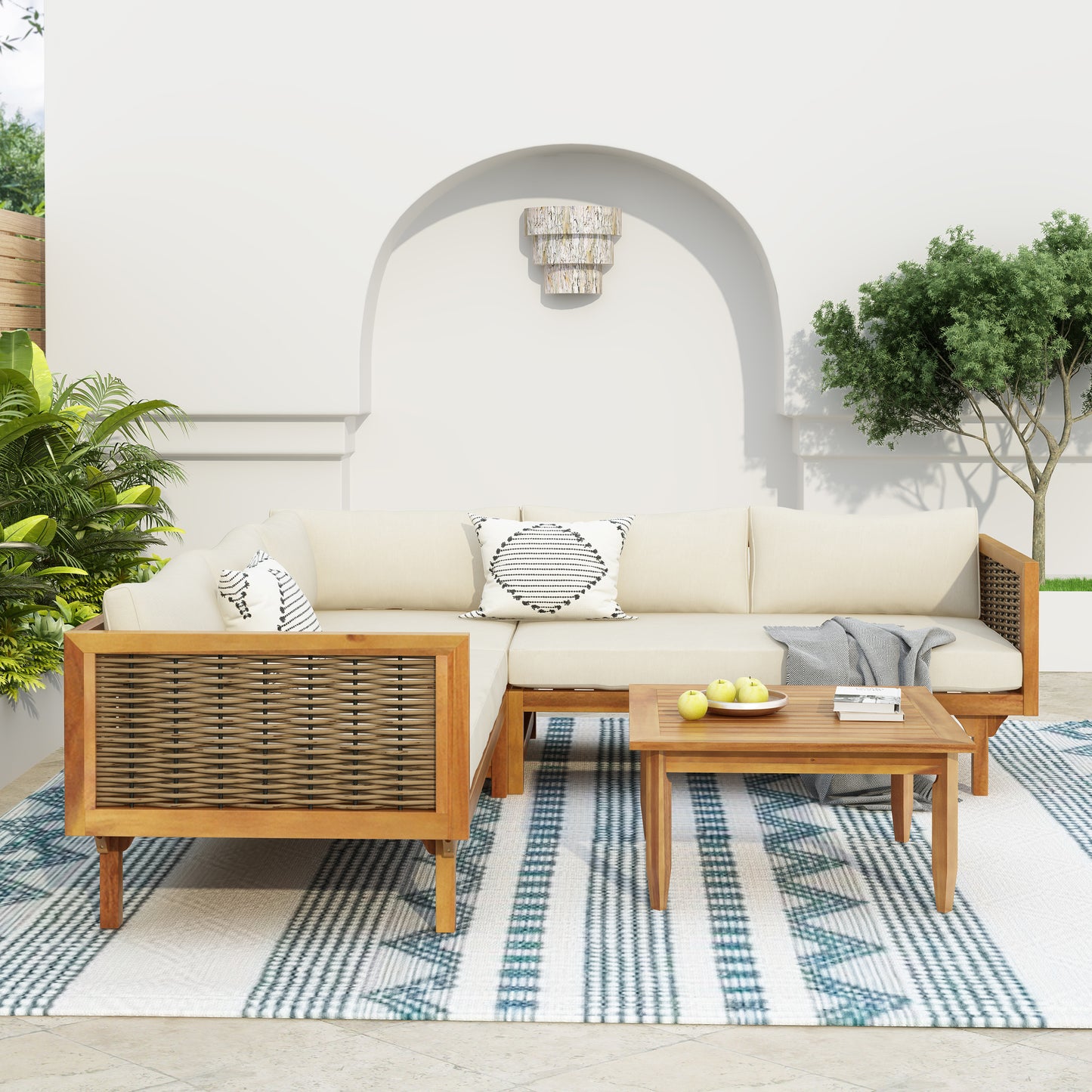 Premium Outdoor Sectional Sofa Set with Waterproof Cushions - Beige