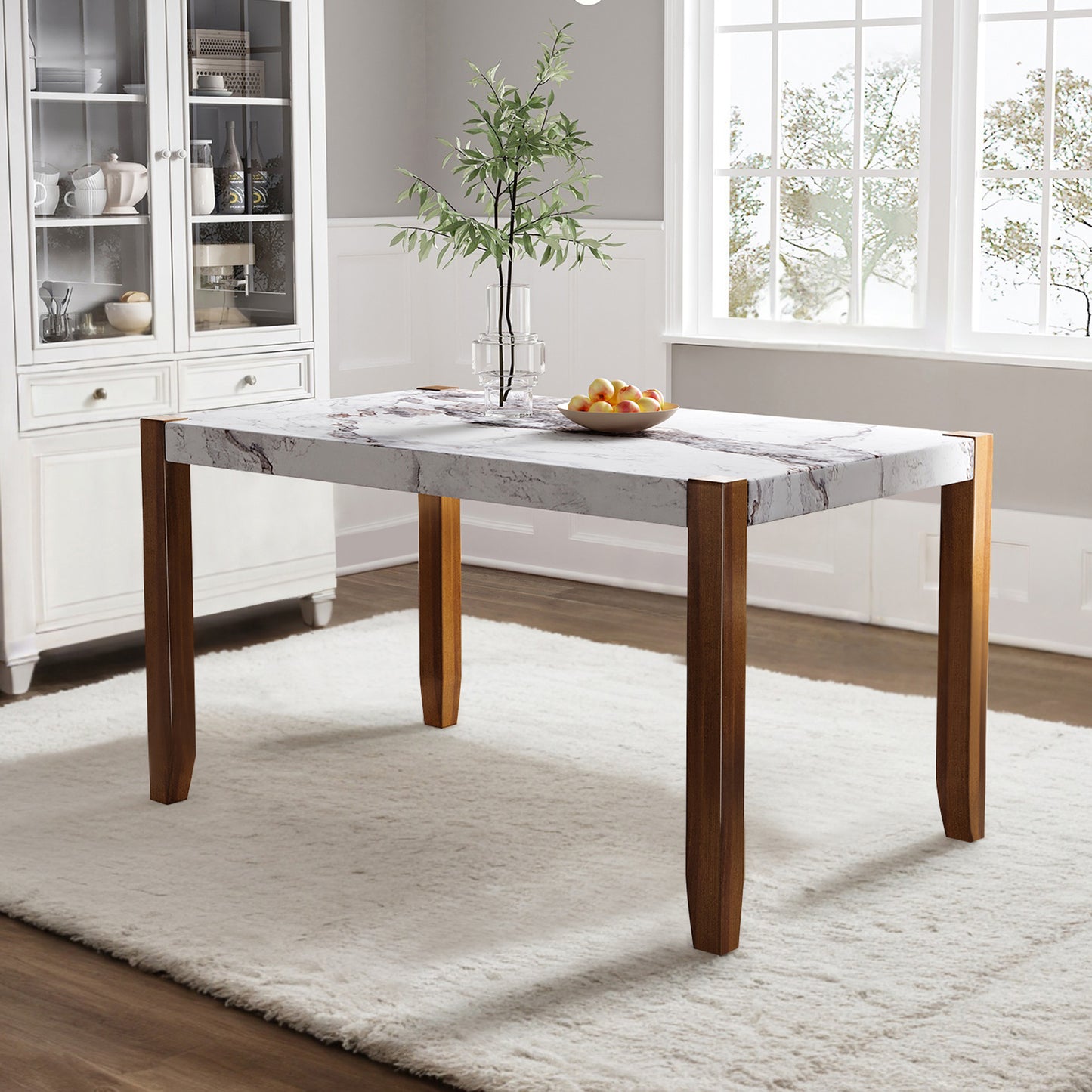 46.5 Modern Dining Table, Rectangular Faux Marble Style Table With