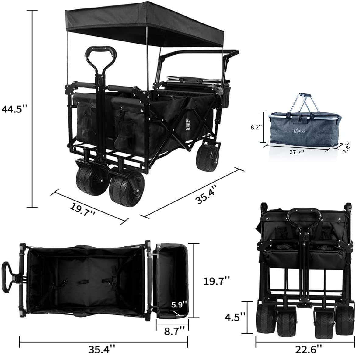 Collapsible Folding Wagon with Canopy - 140L All-Terrain Cart
