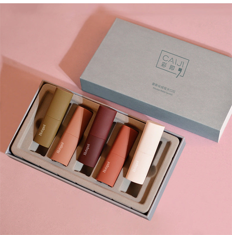 Waterproof Velvet Lipstick Set - Non-Stick Matte Cosmetic Gift Box 5 Styles