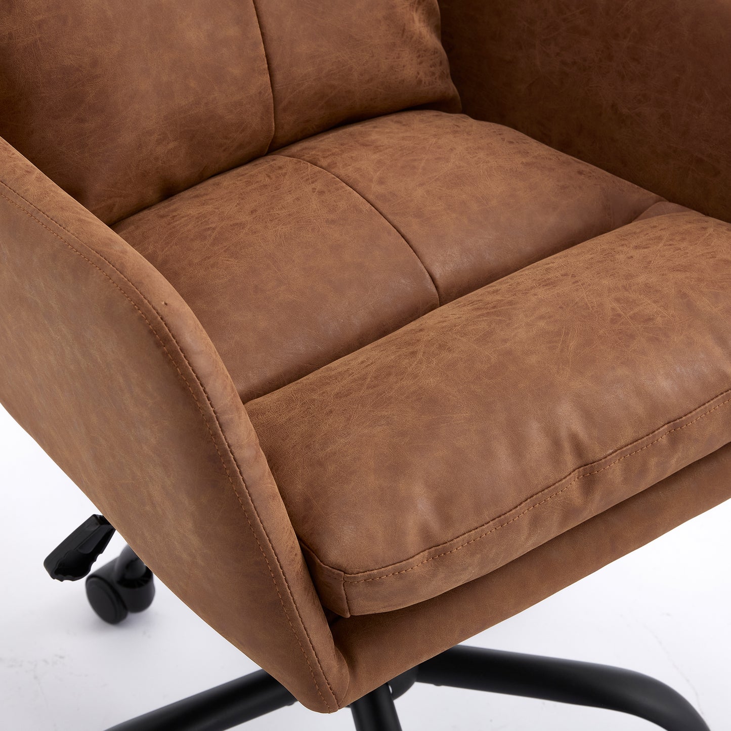 Adjustable Height Office Chair - PU Leather, Brown