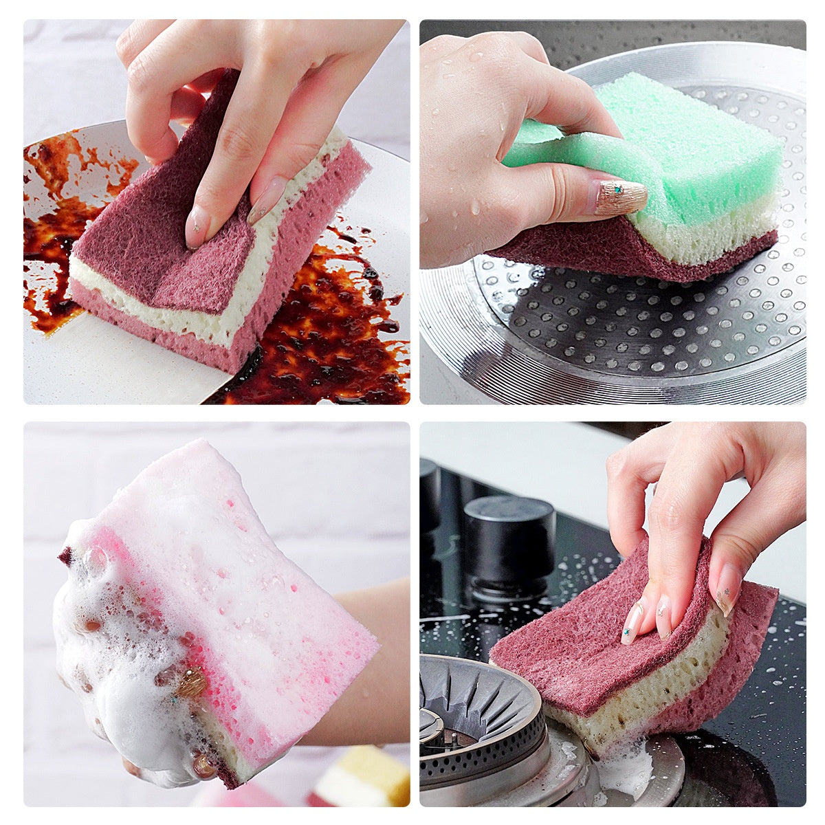 Multi-Color Foam Sponge Mop Brush Set for Kitchen Cleaning - 3/5/10 Pieces