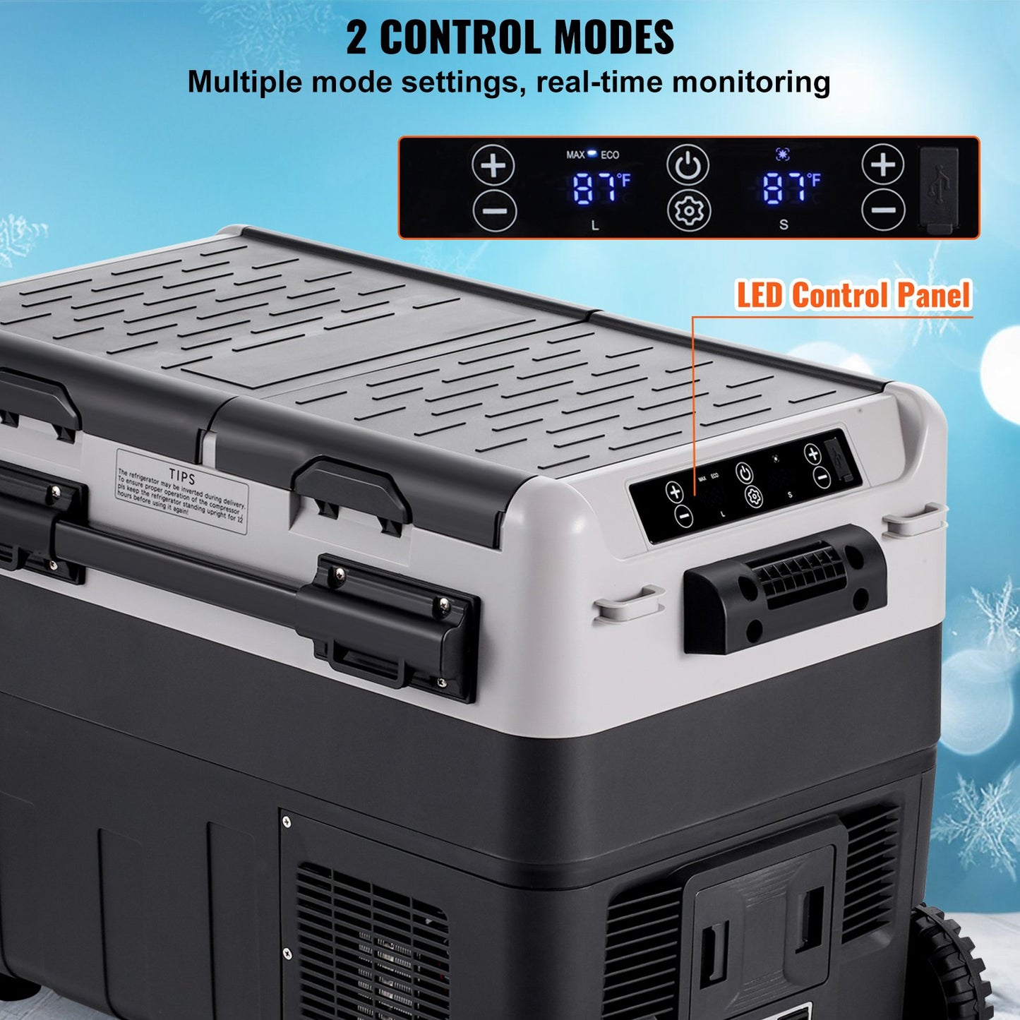 Portable Car Refrigerator Freezer 50L Dual Zone Cooler with LED Display - Black