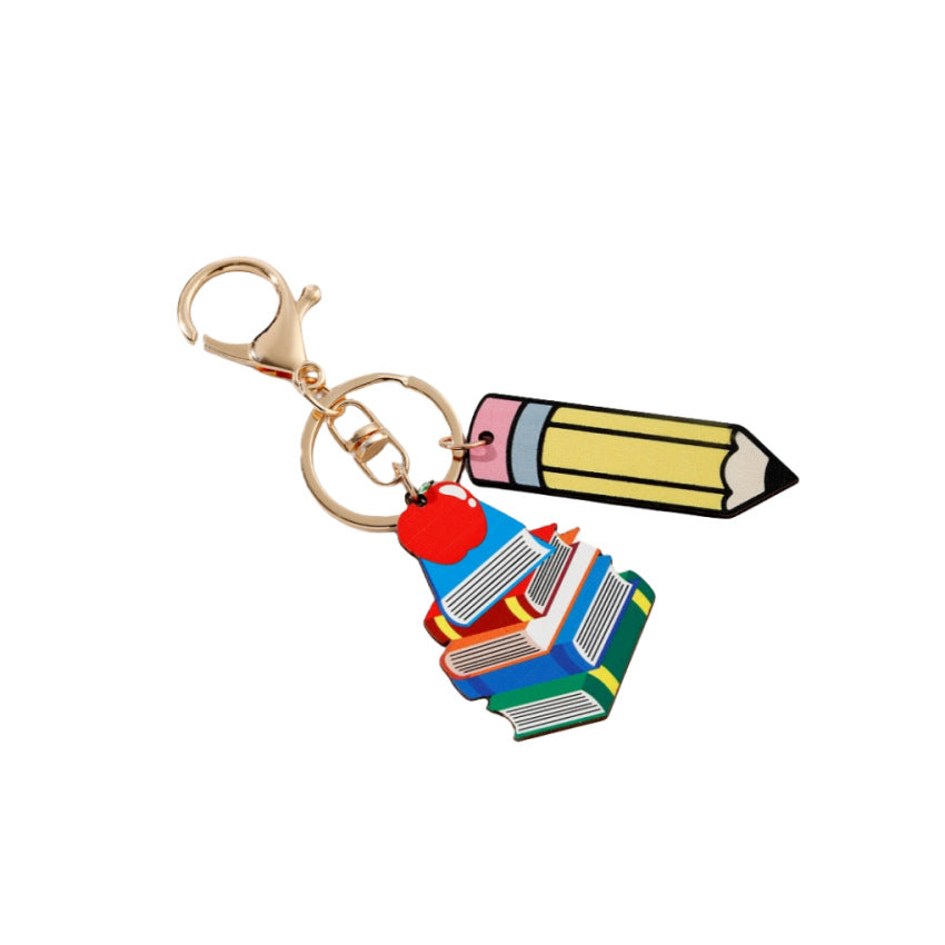 Rainbow Wooden Pencil Key Chain with Tassel - Home & Office Decor Accessory