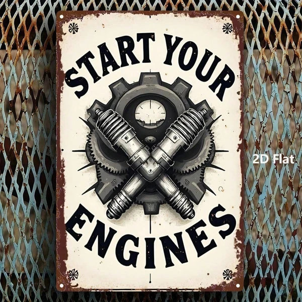 Retro Metal Tin Sign - Gear Spark Plug Design for Home Decor