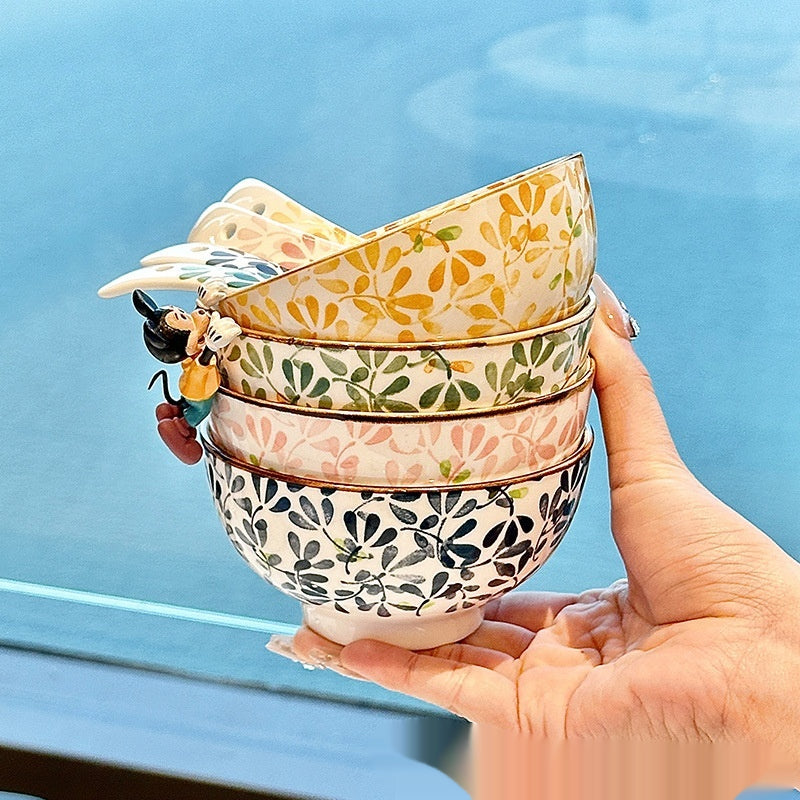 Japanese Style Ceramic Serving Bowls Set of 4 - Green Pink Blue Yellow