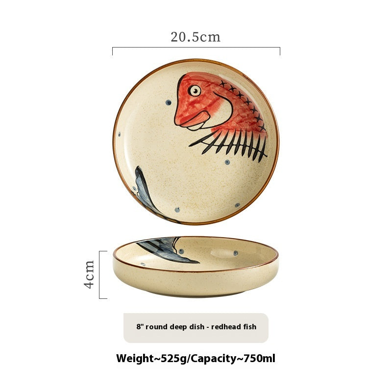 Ceramic Cat Plate Set - Deep Round Dinnerware for Home & Gift