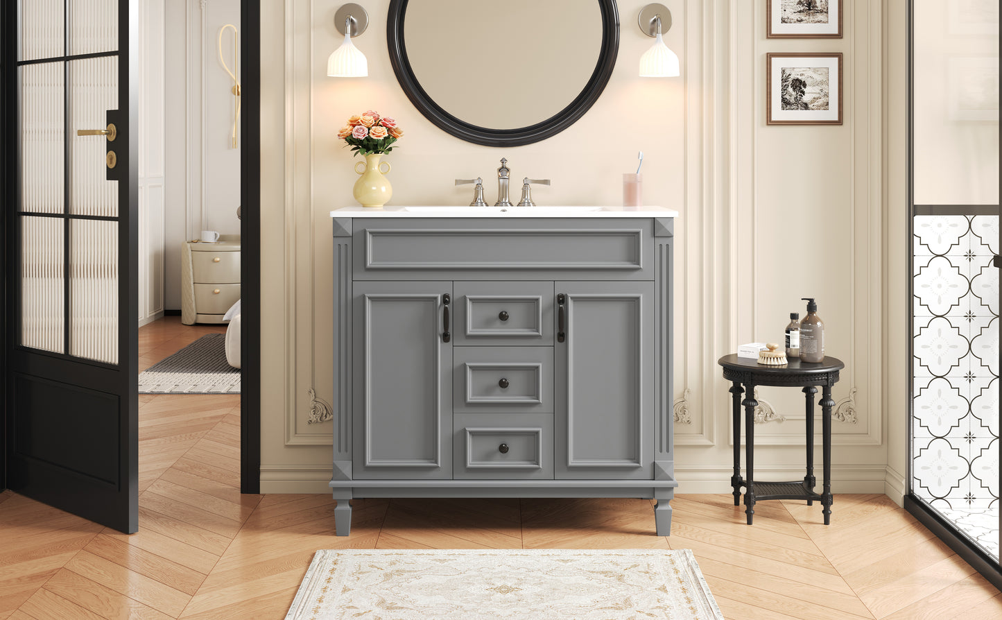 36-Inch Modern Bathroom Vanity with Top Sink - Grey