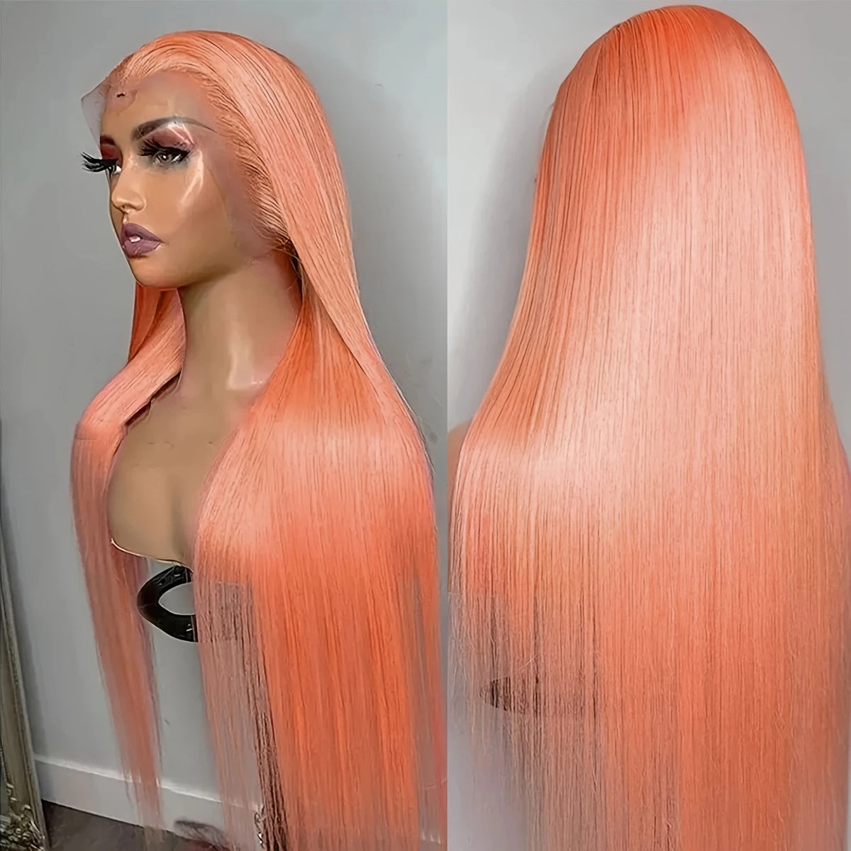 Orange Long Straight Synthetic Wig with Front Lace – High-Temperature Fiber, 18-26 Inches