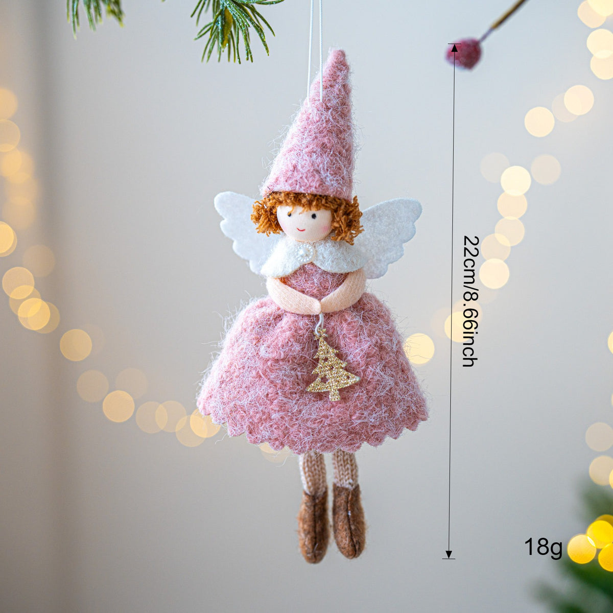 Christmas Girl Angel Felt Pendant Decor - White & Pink Holiday Ornaments