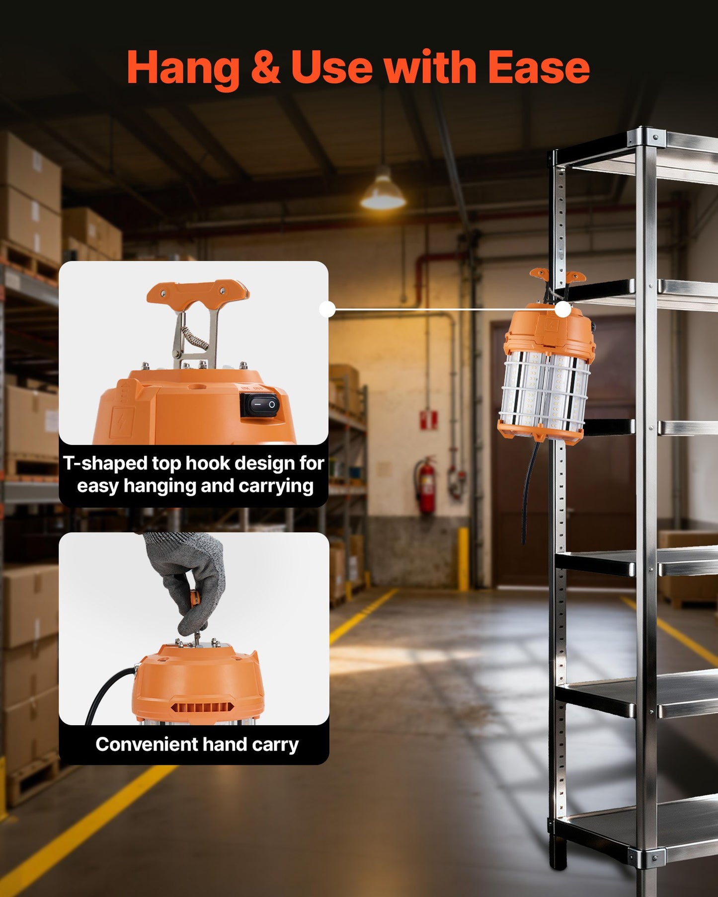 100W LED Work Light with 14400 Lumens, Water-Resistant, Linkable for Construction & Workshop