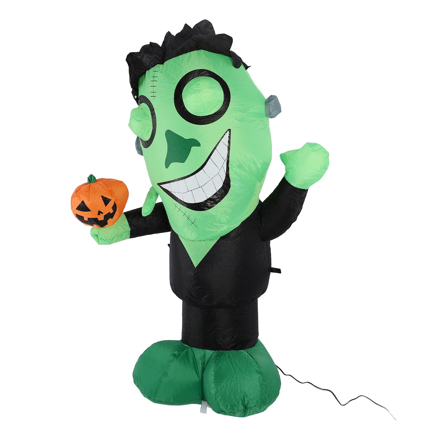 3.9ft Inflatable Green Monster With Pumpkin Big Eyes LED Lights