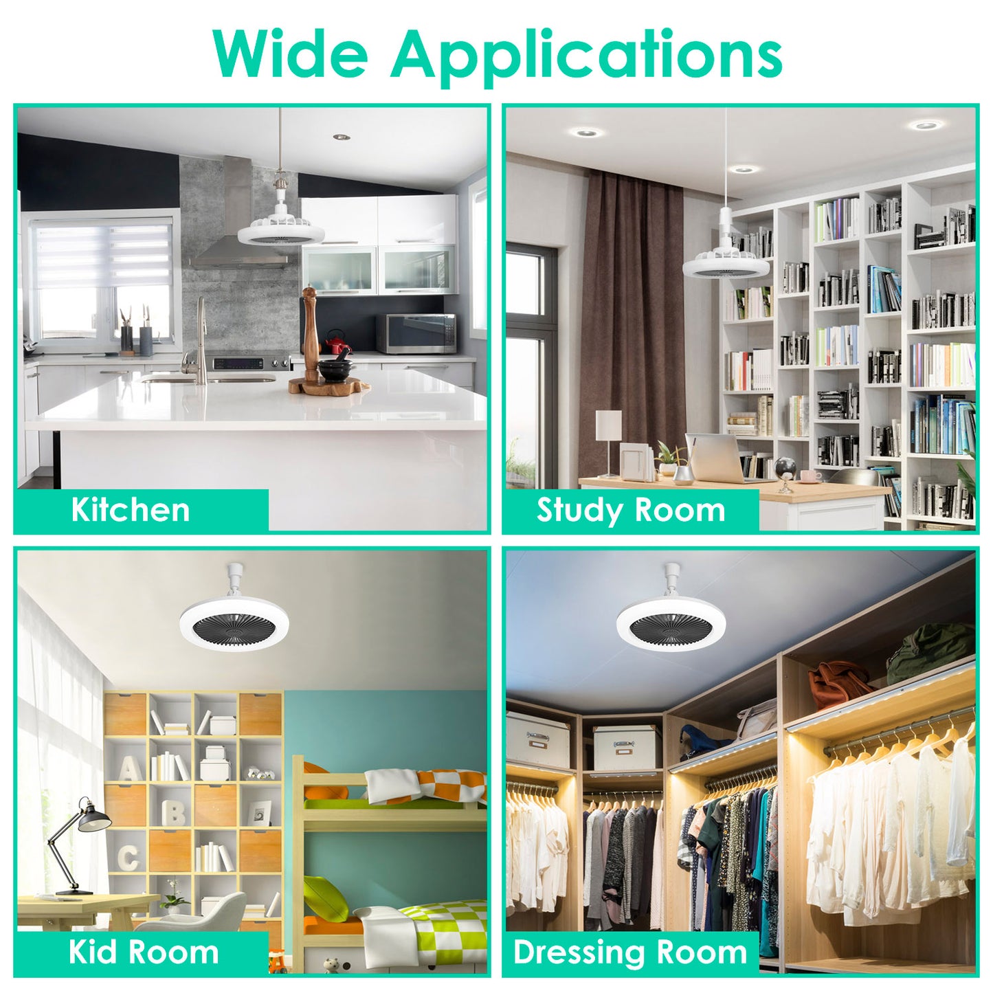 LED Ceiling Fan with Dimmable Lights Remote Control 9.44in E27 Socket